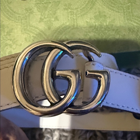 Gucci White Leather Thin Belt - Picture 3 of 9